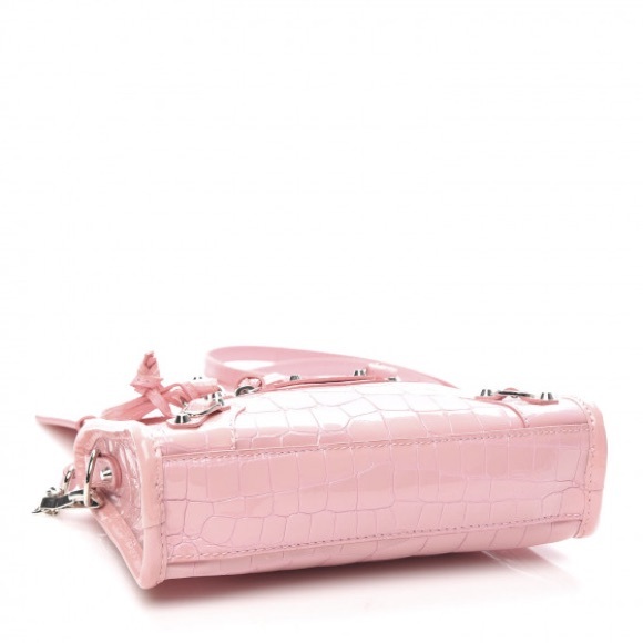 *RARE* Balenciaga Patent Crocodile Embossed Nano City Light Pink - Picture 5 of 15